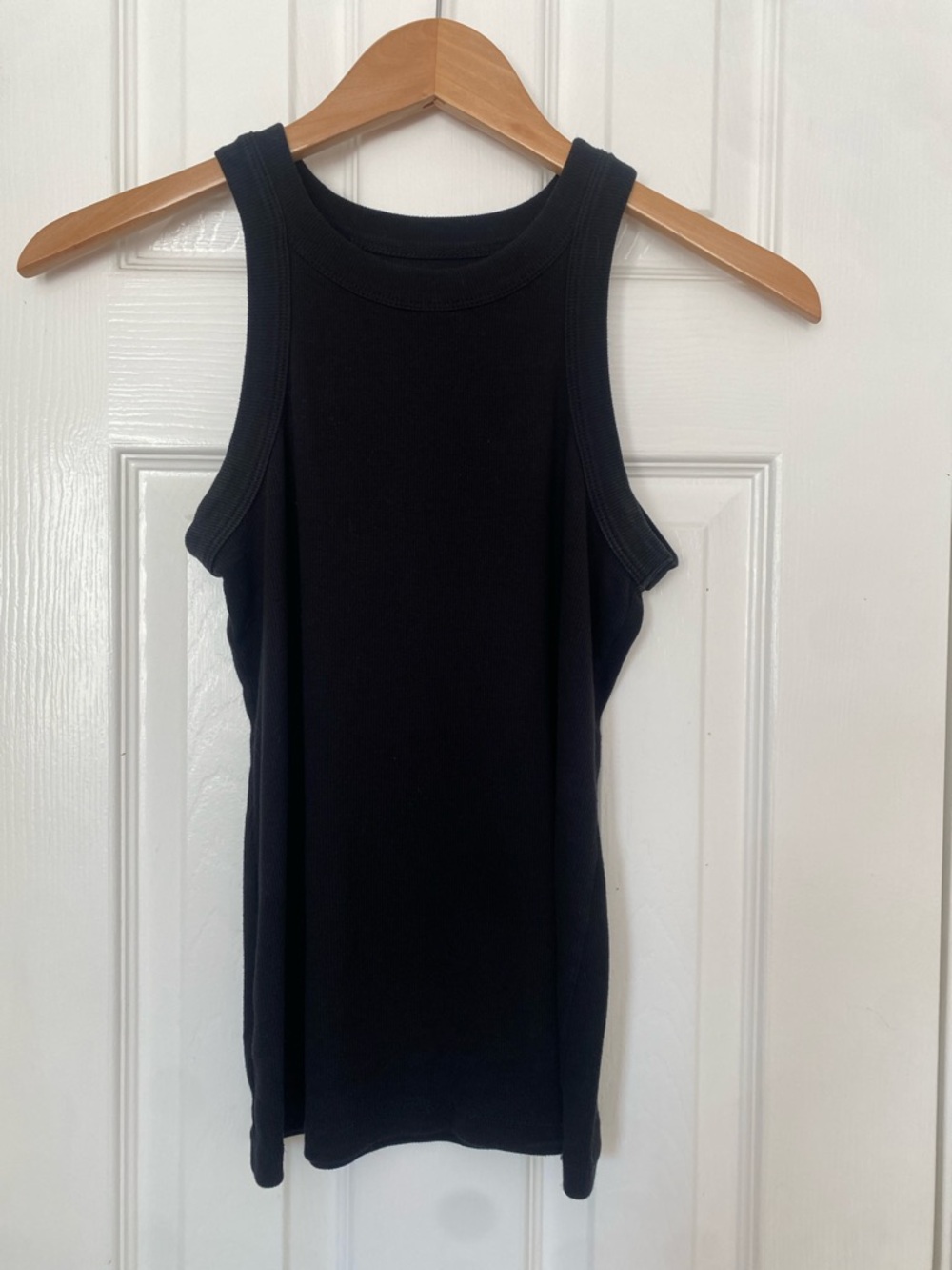 LOFT Black Ribbed Tank with High Scoop Neck